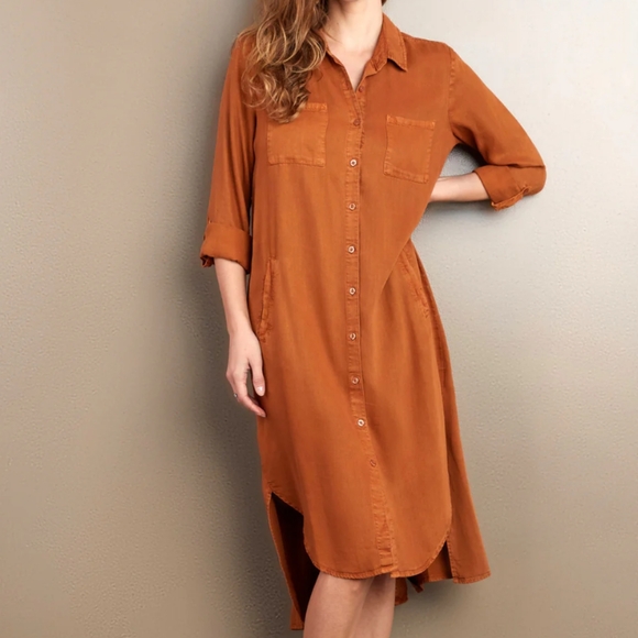 Wash Lab Chill Out Shirtdress In Orange Long Sleeved Women's Size Medium - Picture 1 of 11